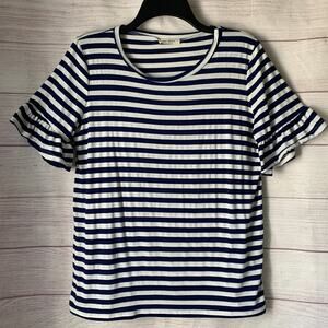 Promesa Navy Blue and White Striped Blouse Ruffle Sleeves Size Medium